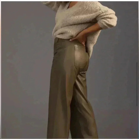 Anthropologie Maeve Collette wide leg faux leather MOSS pants size 32 - Picture 3 of 10